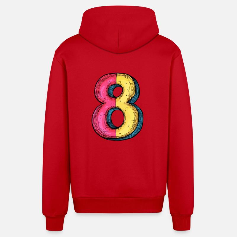 8 Symbole numérique - Veste à capuche bio décontractée fabriquée en UE - rouge