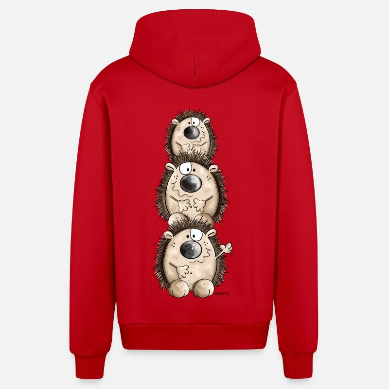 Dessin animé hérisson - Veste à capuche bio décontractée fabriquée en UE - rouge