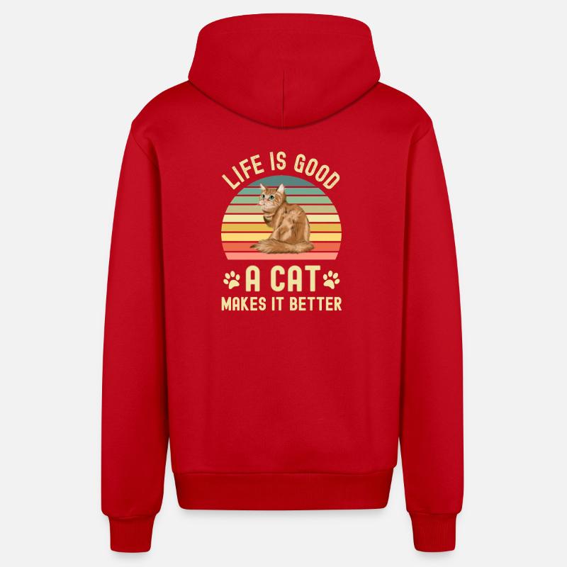 Chats Chats - Veste à capuche bio décontractée fabriquée en UE - rouge