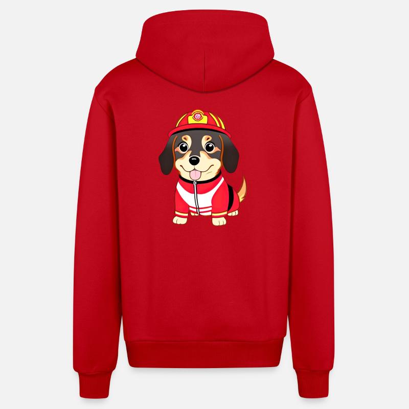 Chiot, chien comme pompier - Veste à capuche bio décontractée fabriquée en UE - rouge