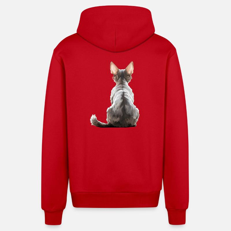 Chat Devon Rex - Veste à capuche bio décontractée fabriquée en UE - rouge