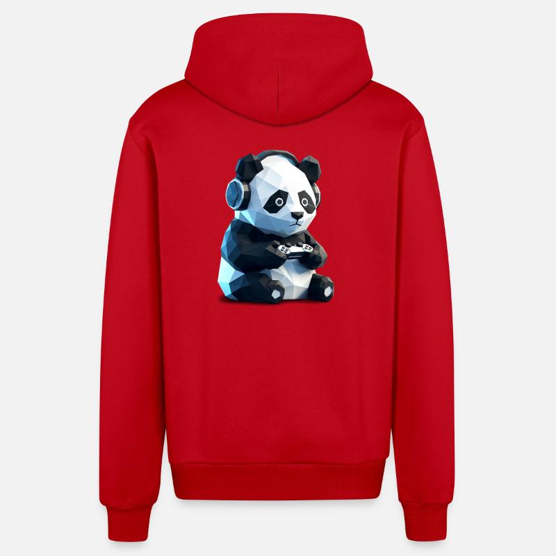 Gaming Panda mit Headset & Controller - Organic Relaxed Kapuzenjacke Made in EU - Rot