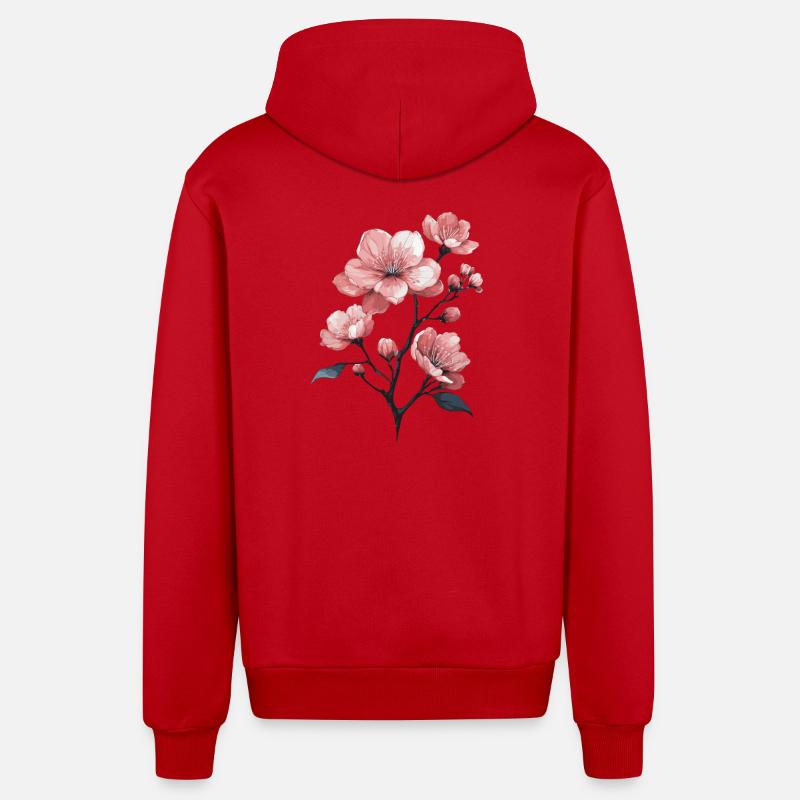 Fleur de cerisier - Veste à capuche bio décontractée fabriquée en UE - rouge