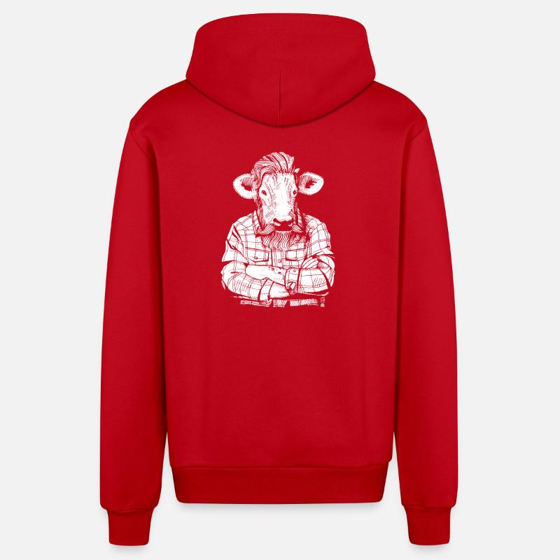 Mister Beef (white version) - Organic Relaxed Hooded Jacket Made in EU - red
