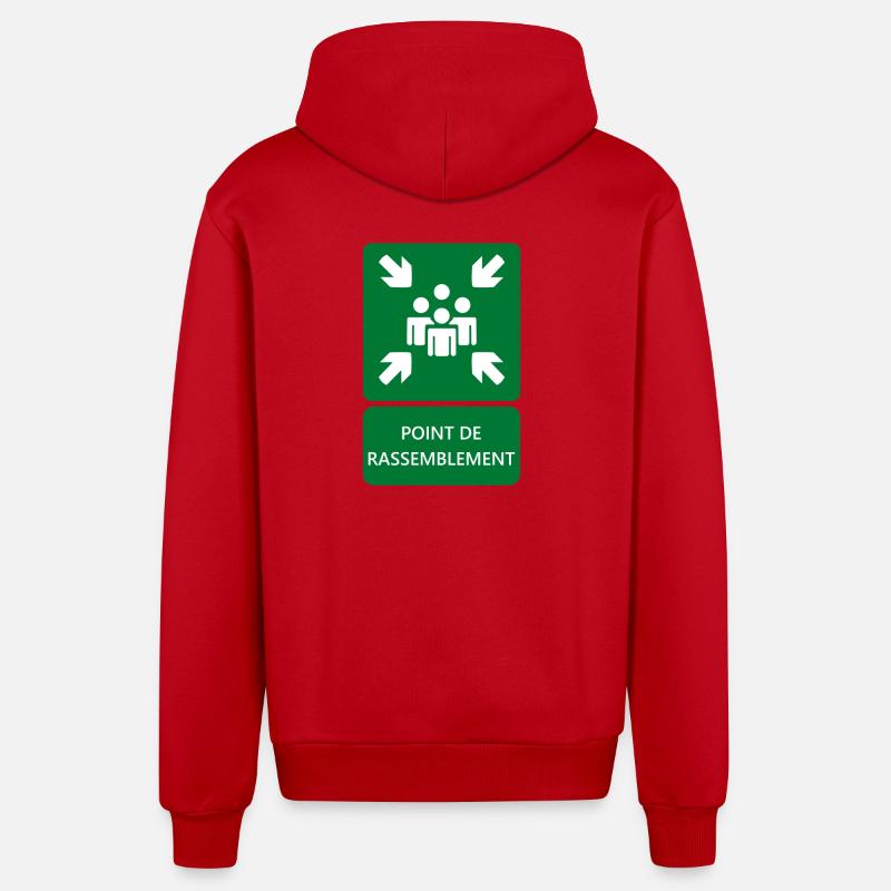 panneau point de rassemblement, signalétique - Veste à capuche bio décontractée fabriquée en UE - rouge