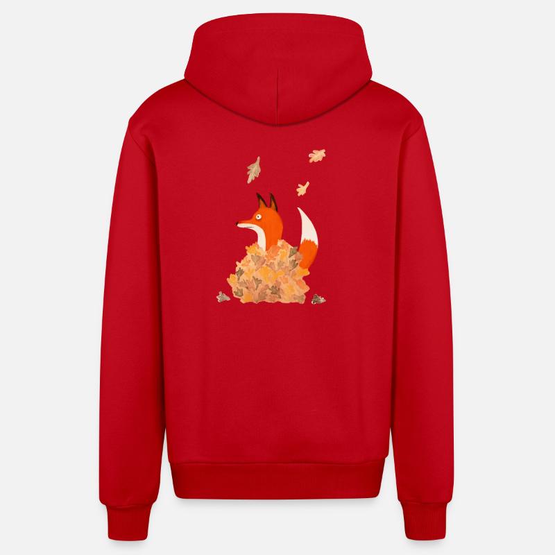 Fuchs mit Blättern - Organic Relaxed Kapuzenjacke Made in EU - Rot