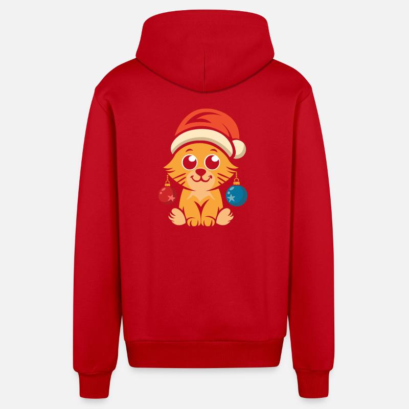 Mignon chat de Noël avec chapeau - Veste à capuche bio décontractée fabriquée en UE - rouge