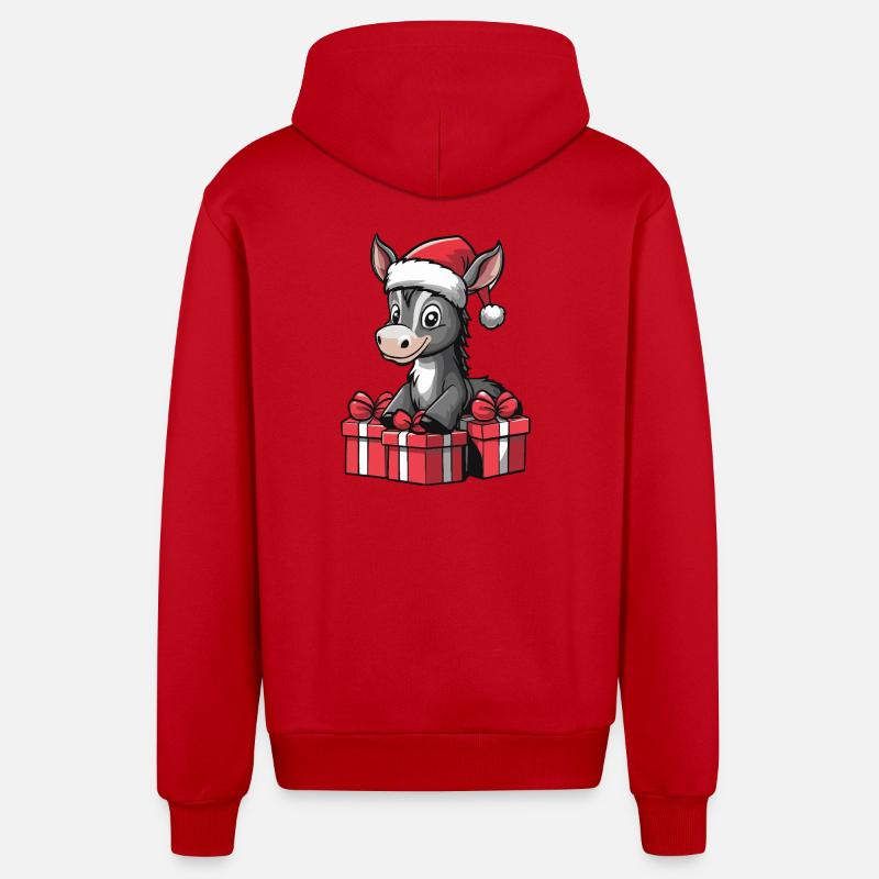 Cadeaux de Noël pour l’âne - Veste à capuche bio décontractée fabriquée en UE - rouge