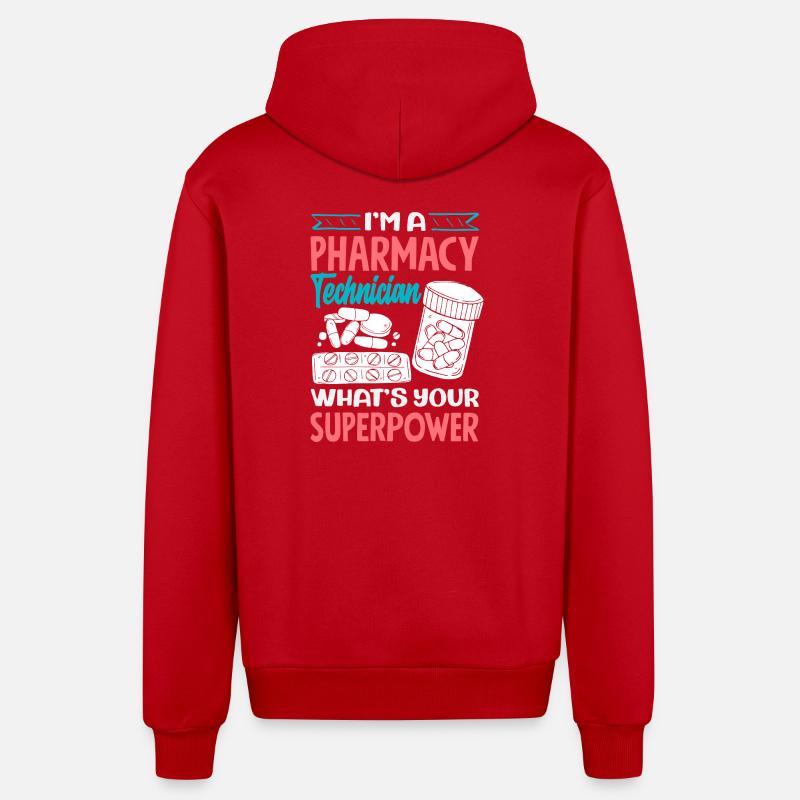 Pharmacien Technicien Pharmaceutique - Veste à capuche bio décontractée fabriquée en UE - rouge