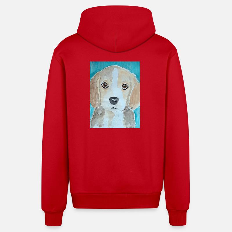 Chiot Beagle, aquarelle - Veste à capuche bio décontractée fabriquée en UE - rouge