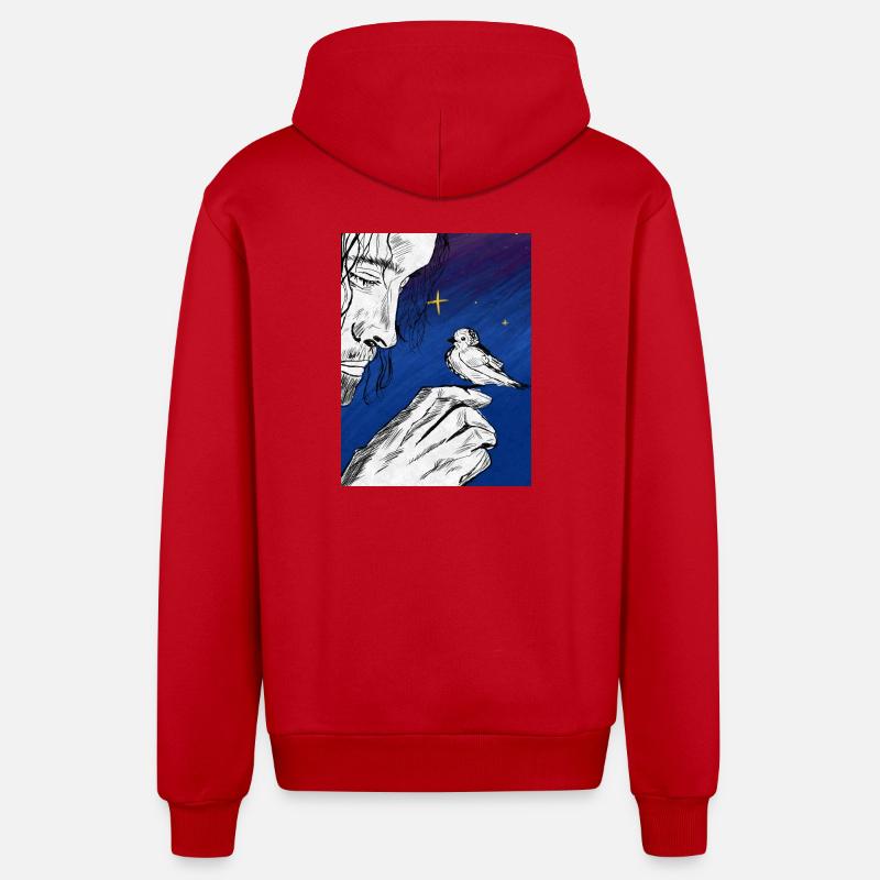 Numéro un sous la lune - Veste à capuche bio décontractée fabriquée en UE - rouge