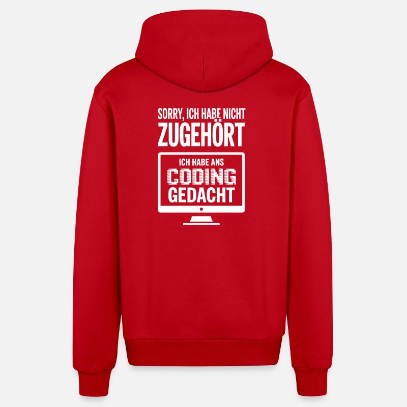 Sorry, I thought coding - Organic Relaxed Hooded Jacket Made in EU - red