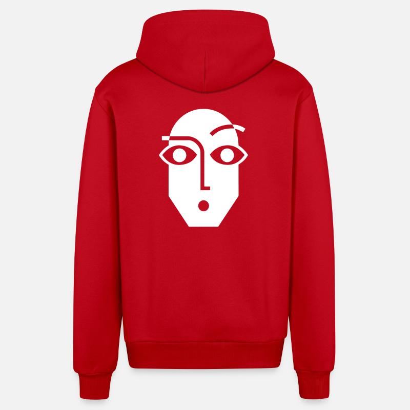 Visage abstrait linéaire noir et blanc - Veste à capuche bio décontractée fabriquée en UE - rouge