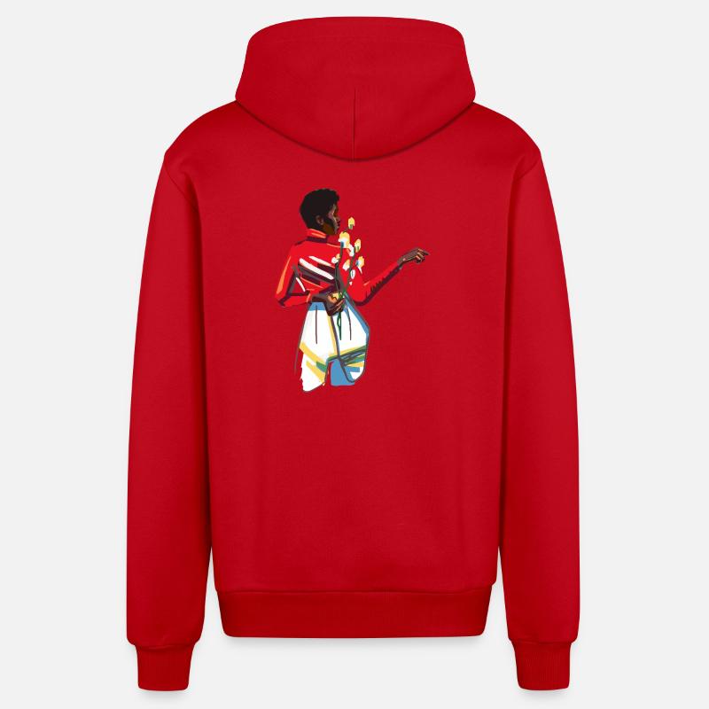 Dame aux fleurs - Veste à capuche bio décontractée fabriquée en UE - rouge