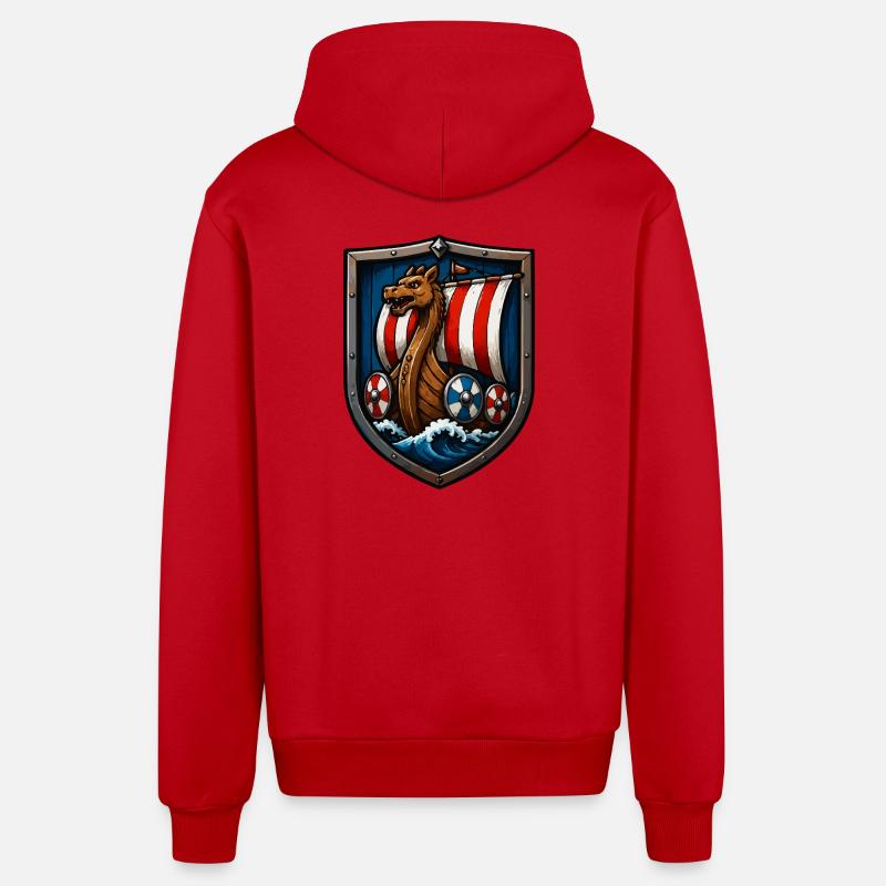 Wikinger Drachenboot Schild - Organic Relaxed Kapuzenjacke Made in EU - Rot