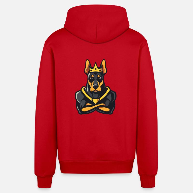 Dobermann Hund Comic Krone - Organic Relaxed Kapuzenjacke Made in EU - Rot