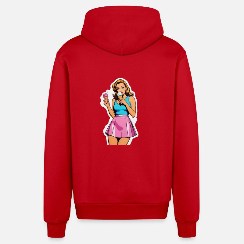 Retro Mädchen Eis essen - Organic Relaxed Kapuzenjacke Made in EU - Rot