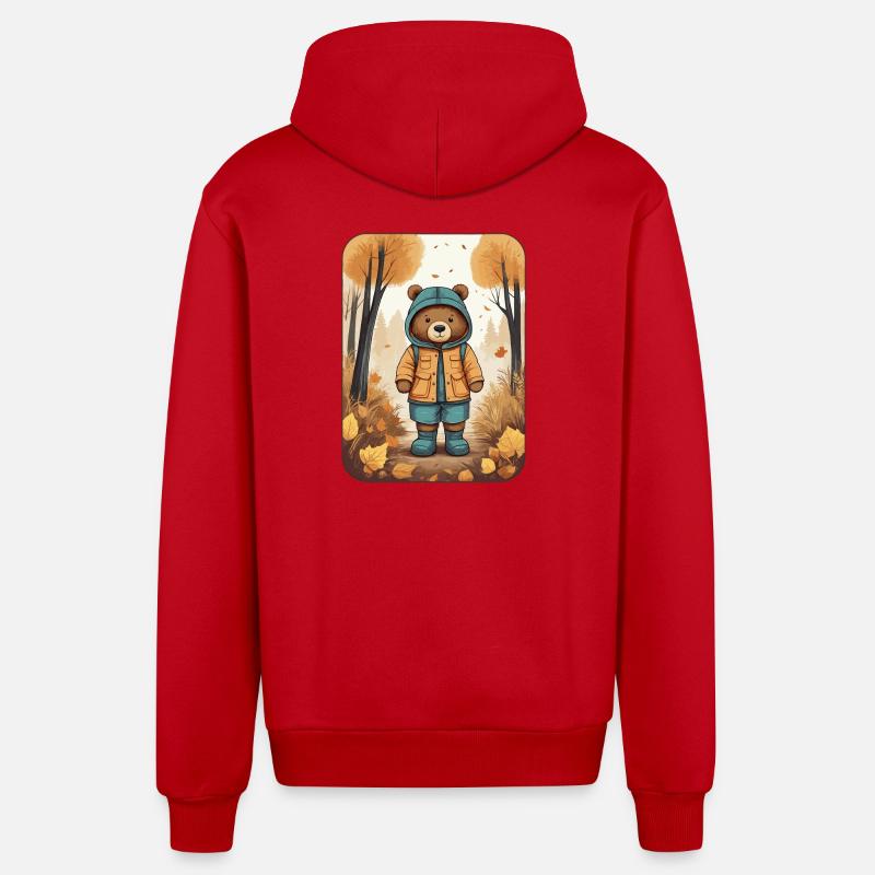 Ours mignon avec imperméable - Veste à capuche bio décontractée fabriquée en UE - rouge