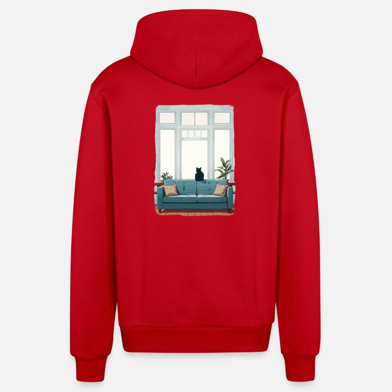 Chat seul à la maison - Veste à capuche bio décontractée fabriquée en UE - rouge