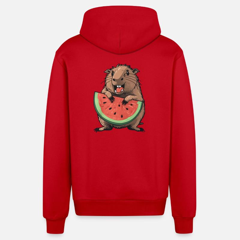 Capybara mangeant de la pastèque - Veste à capuche bio décontractée fabriquée en UE - rouge
