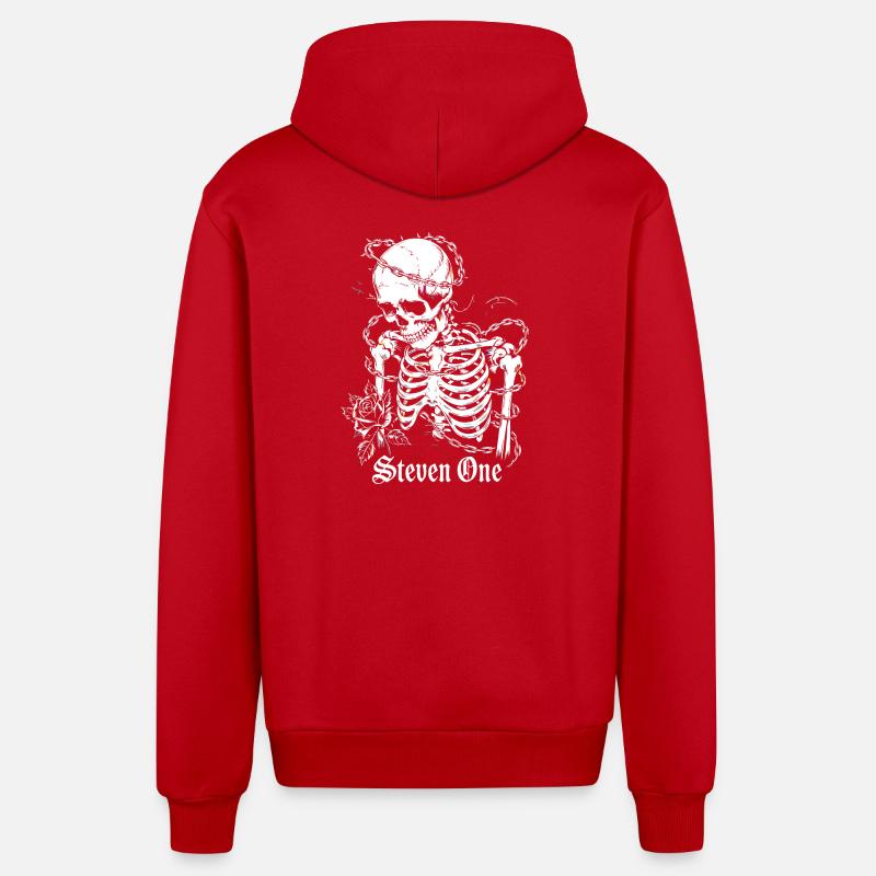 Squelette avec chaîne et fleur - Veste à capuche bio décontractée fabriquée en UE - rouge
