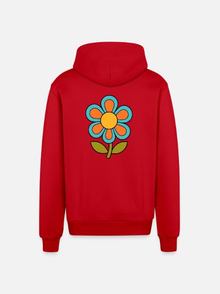 70s flower pattern retro flowerpower - Organic Relaxed Hooded Jacket Made in EU - red