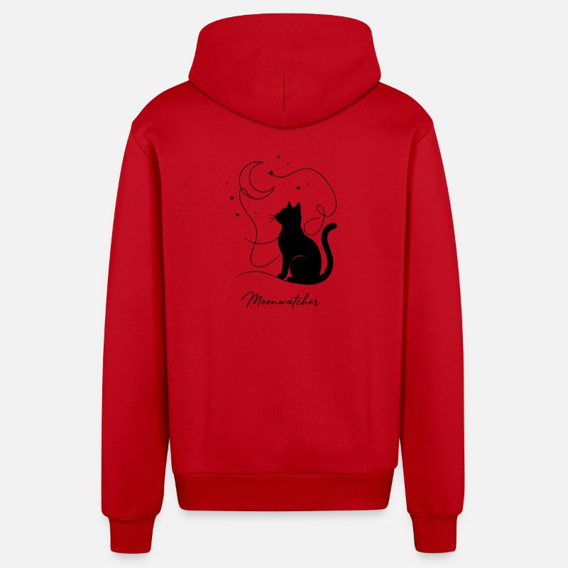 Nuit Silhouette de Chat Moonwatcher - Veste à capuche bio décontractée fabriquée en UE - rouge