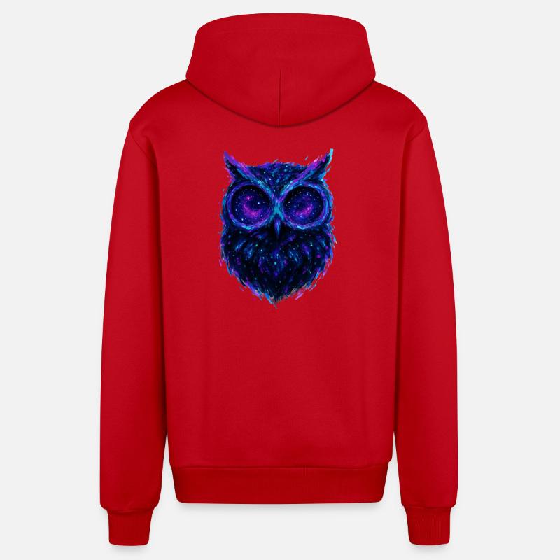 Hibou / Chouette Galactique : Nébuleuse Nocturne - Veste à capuche bio décontractée fabriquée en UE - rouge