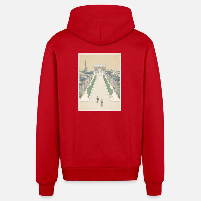 Arrivée à Paris — Souvenir du cyclisme - Veste à capuche bio décontractée fabriquée en UE - rouge
