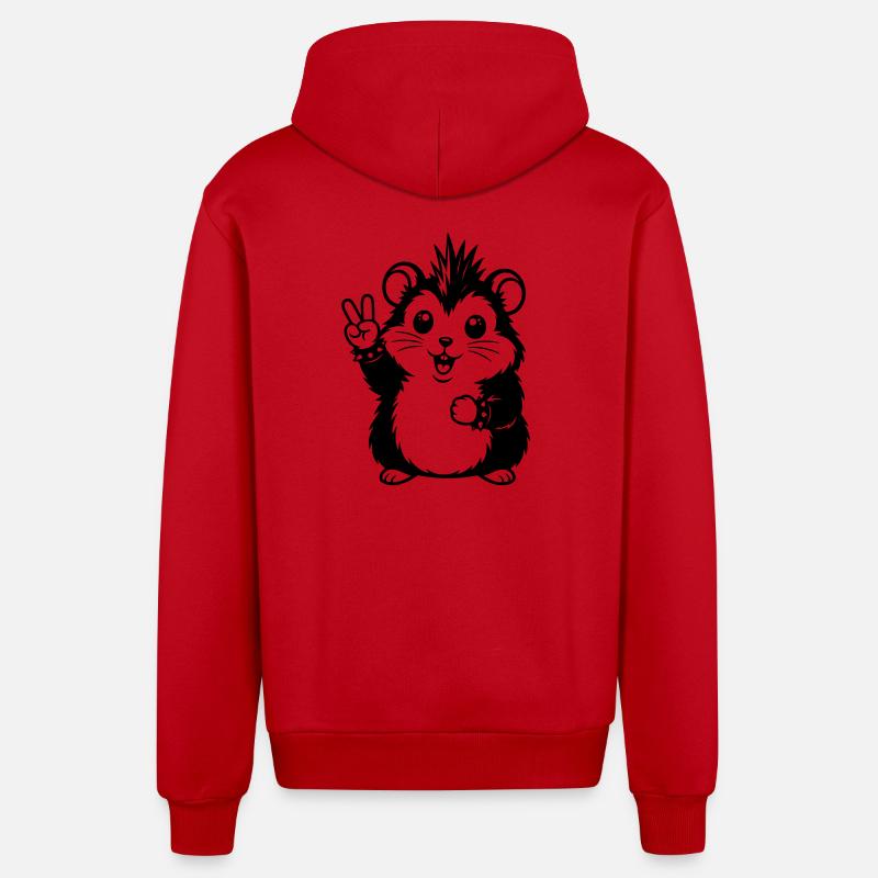 Punker Hamster mit Peace Zeichen - Organic Relaxed Kapuzenjacke Made in EU - Rot