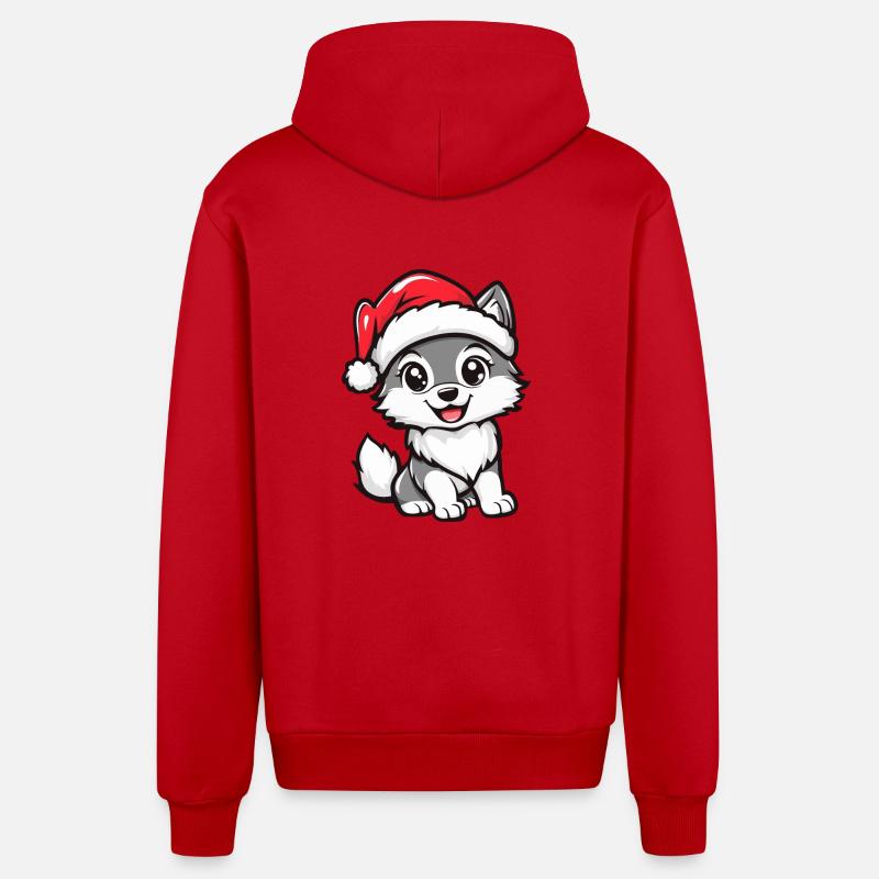 Loup Noël Mignon - Veste à capuche bio décontractée fabriquée en UE - rouge