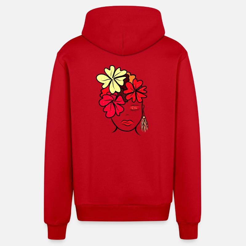 Imprimé de collage de fleurs botaniques - Veste à capuche bio décontractée fabriquée en UE - rouge