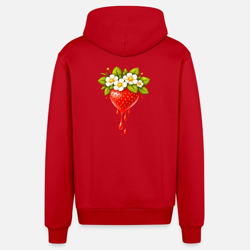 Fraise avec fleurs et gouttes - Veste à capuche bio décontractée fabriquée en UE - rouge