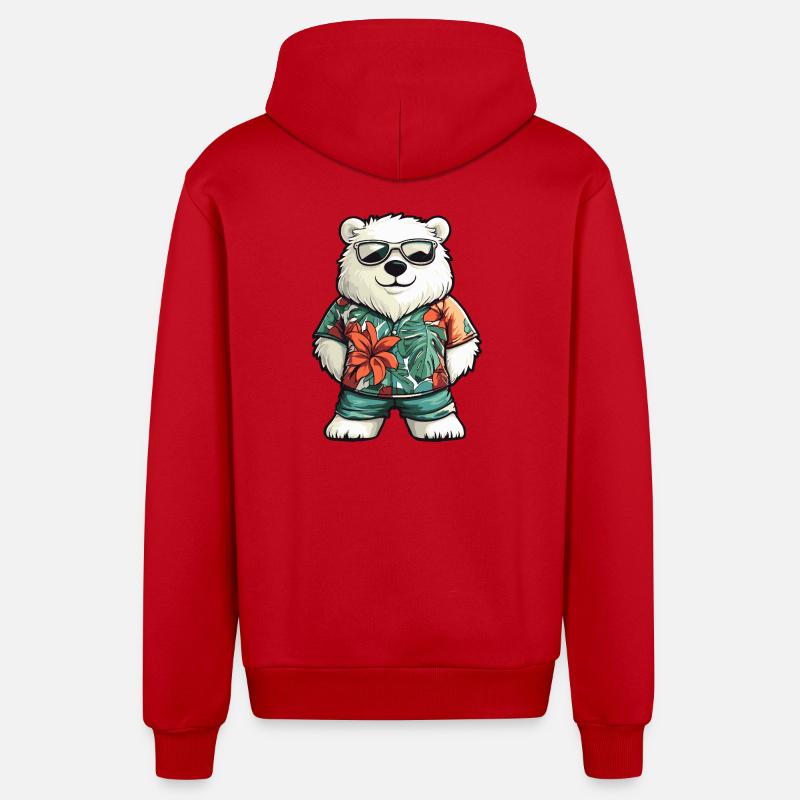 Polar Bear Comic Vacation - Organic Relaxed Hooded Jacket Made in EU - red