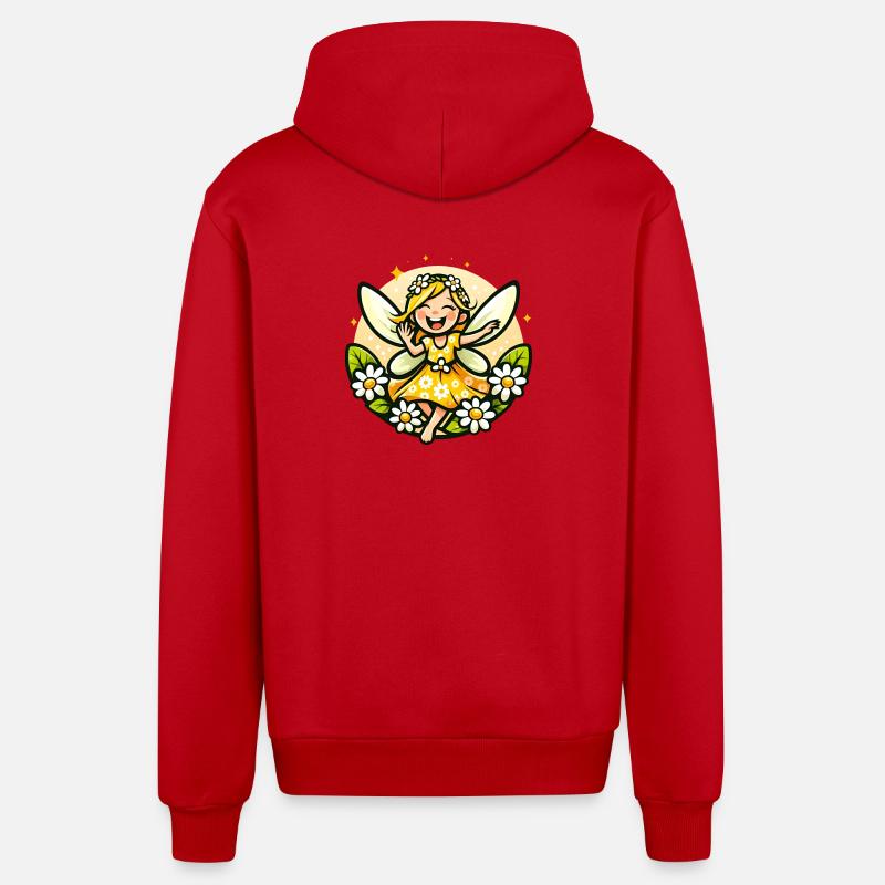 Süße Fee Gänseblümchen Blumenmädchen Lächeln - Organic Relaxed Kapuzenjacke Made in EU - Rot