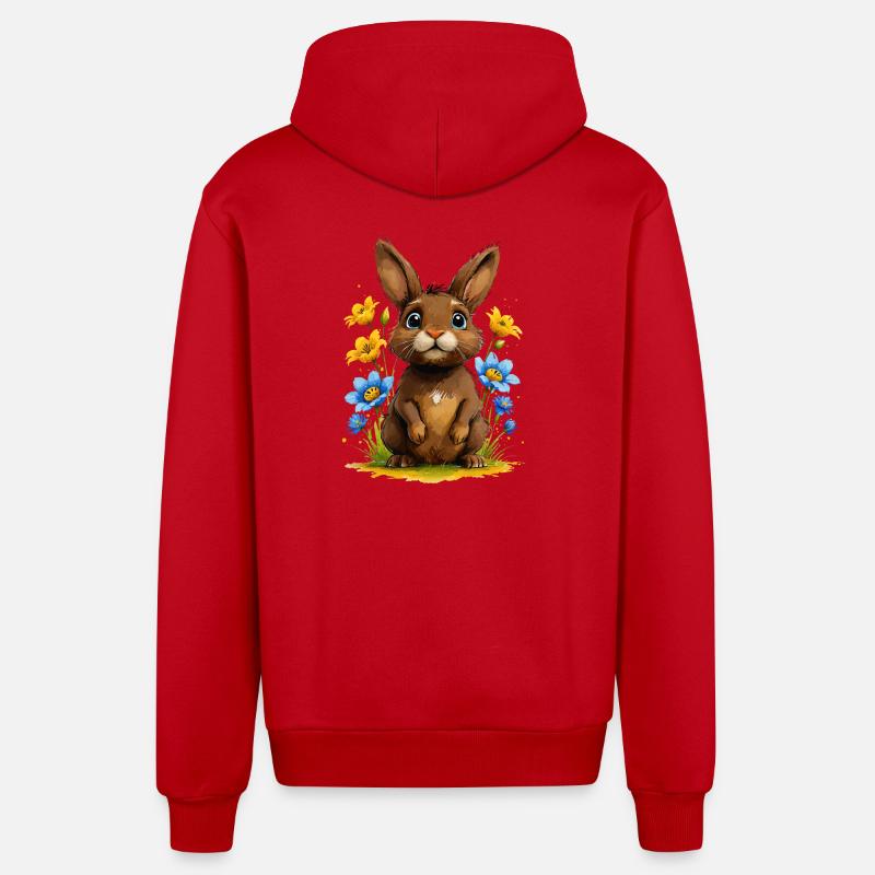 Lapin brun mignon parmi les fleurs - Veste à capuche bio décontractée fabriquée en UE - rouge