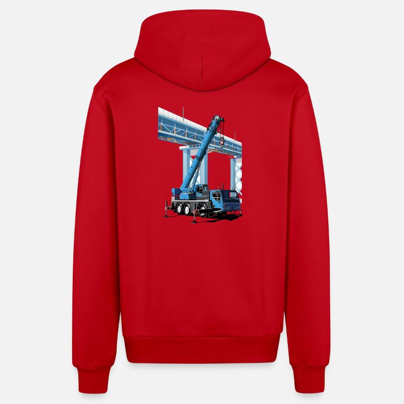 Mobile crane assembles bridge sections - Organic Relaxed Hooded Jacket Made in EU - red