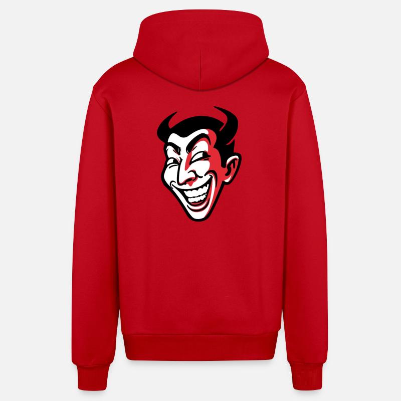 Conception expressive de visage comique souriant - Veste à capuche bio décontractée fabriquée en UE - rouge