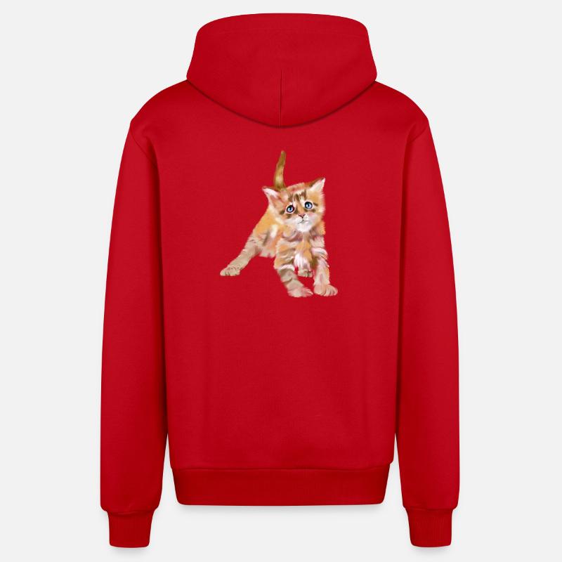 Chaton aquarelle aux yeux bleus - Veste à capuche bio décontractée fabriquée en UE - rouge