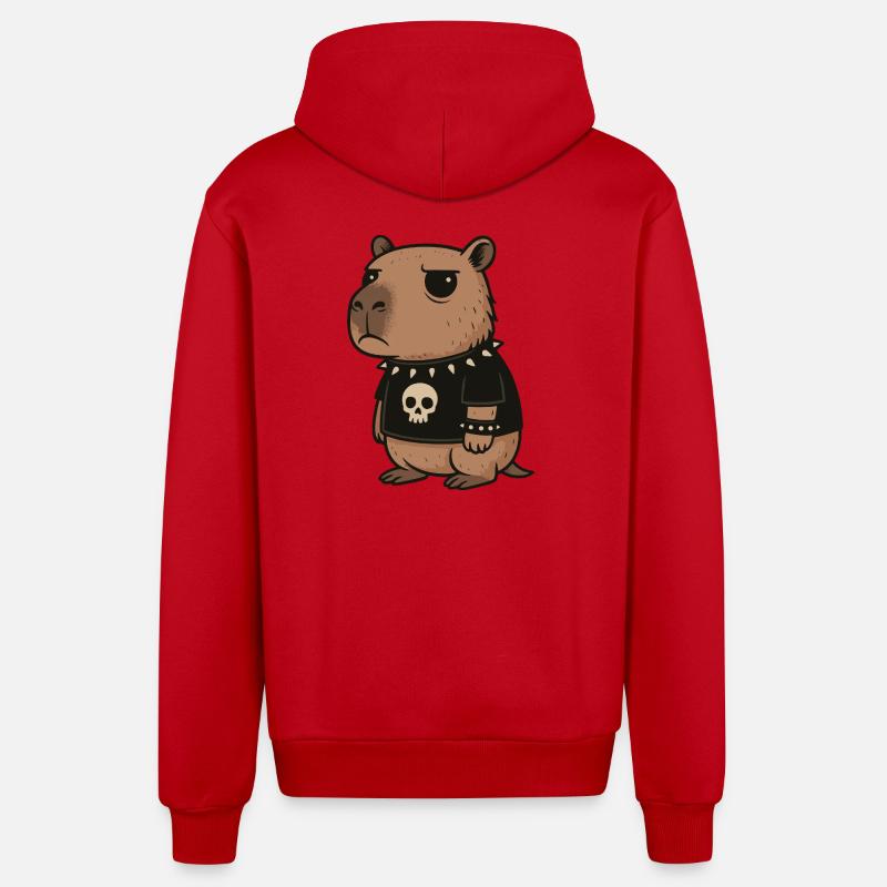 Goth Capybara Drôles Emo Punk Rongeurs - Veste à capuche bio décontractée fabriquée en UE - rouge