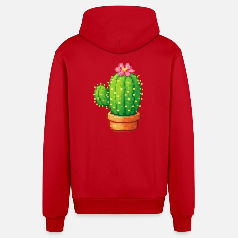 Cactus pixel avec fleur - Veste à capuche bio décontractée fabriquée en UE - rouge