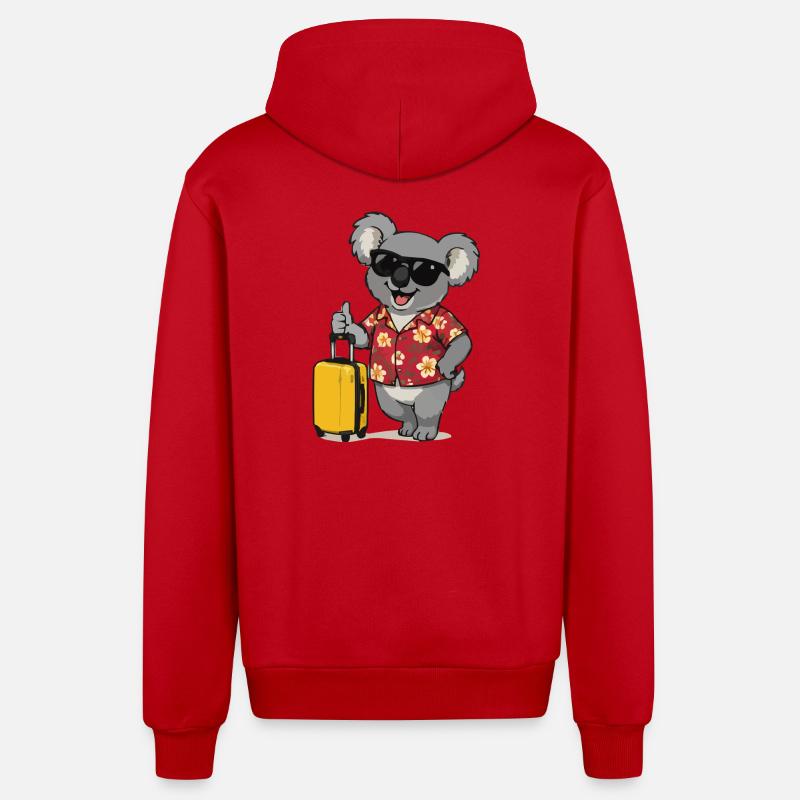 Look hawaïen de Koala Traveler - Veste à capuche bio décontractée fabriquée en UE - rouge