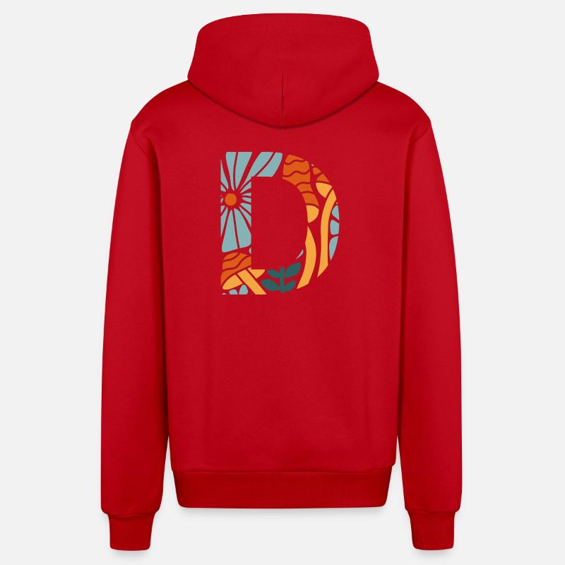 Lettre D fleurs groovy idée cadeau  - Veste à capuche bio décontractée fabriquée en UE - rouge