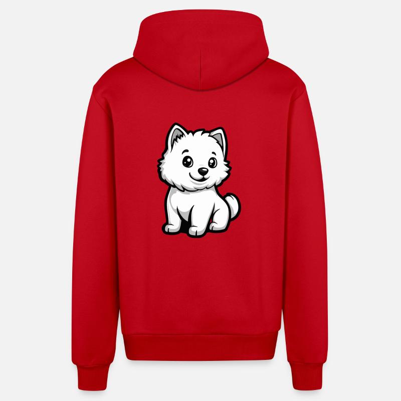 Samoyède chien bande dessinée mignon - Veste à capuche bio décontractée fabriquée en UE - rouge