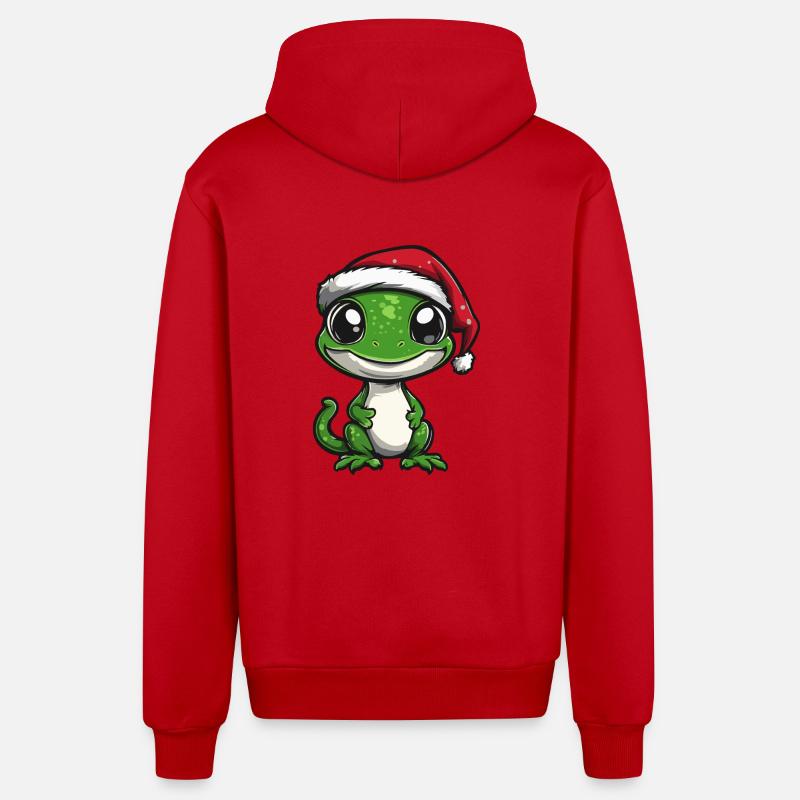 Lézard Noël Mignon - Veste à capuche bio décontractée fabriquée en UE - rouge