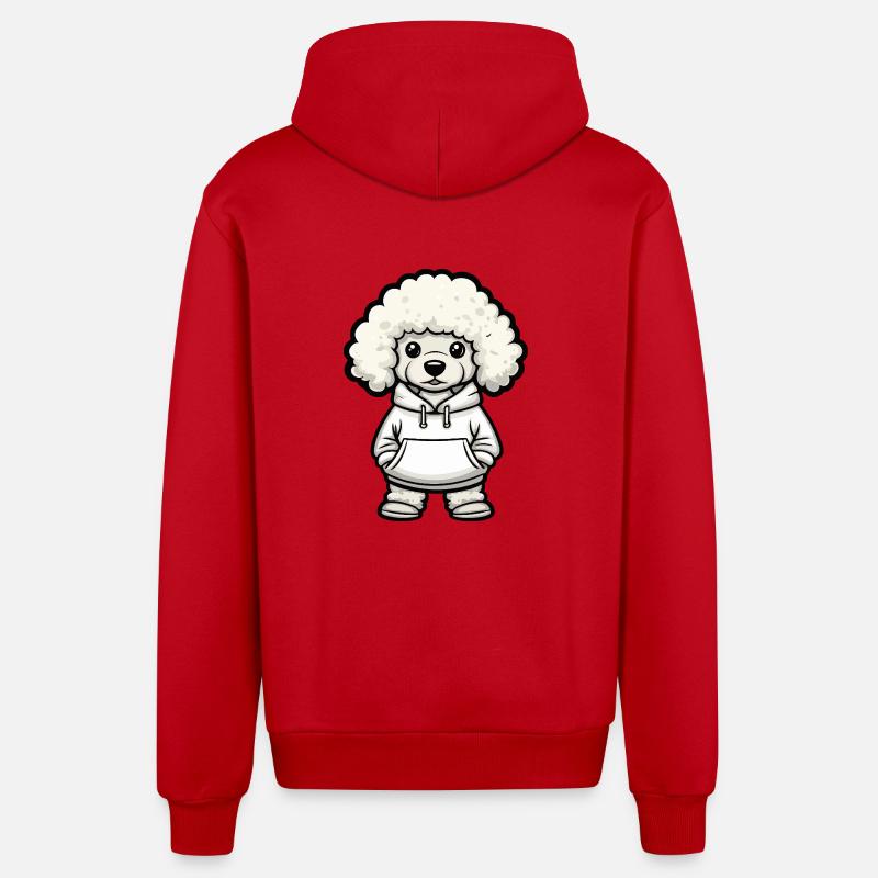 Caniche chien drôle - Veste à capuche bio décontractée fabriquée en UE - rouge