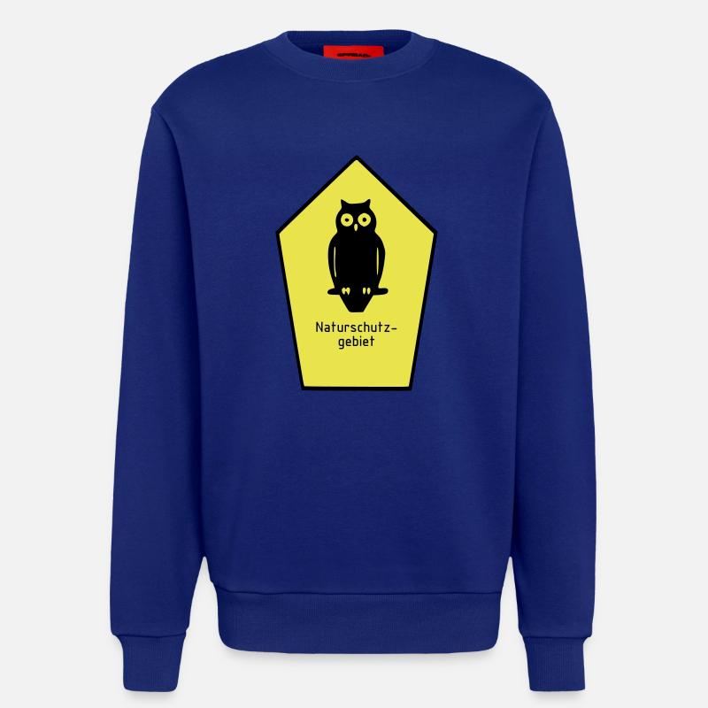 Schild Naturschutzgebiet / Eule - Sweatshirt - made by SPREAD  - Iconic Blue