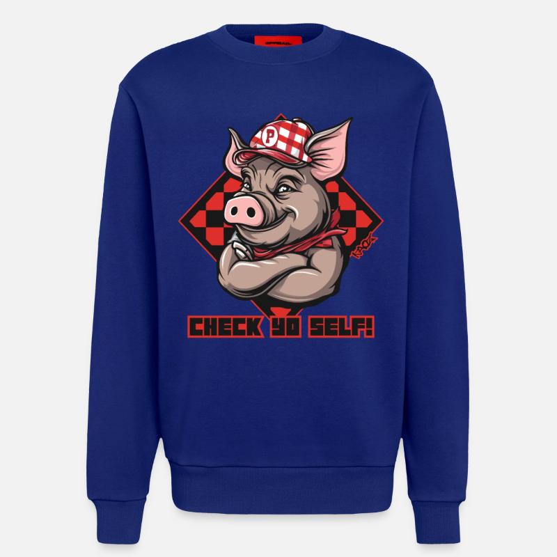 Check Yourself, Trucker Hat Pig - Sweatshirt - made by SPREAD  - Iconic Blue