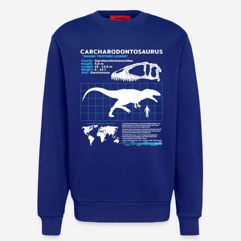 Carcharodontosaurus Datenblatt - Sweatshirt - made by SPREAD - Iconic Blue