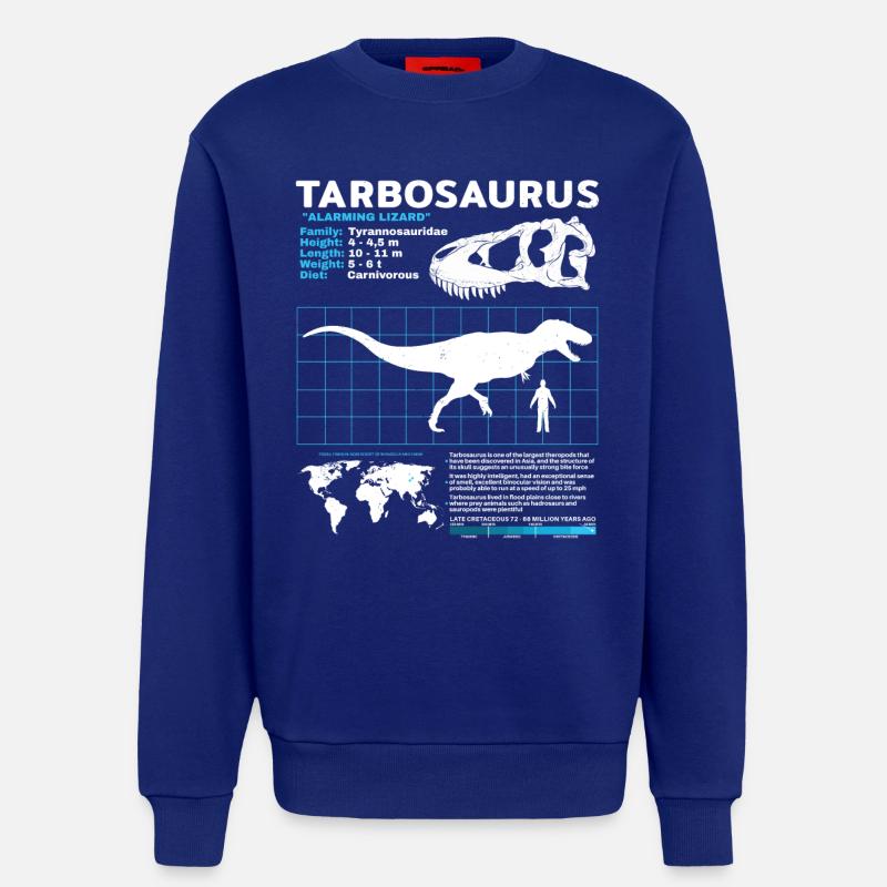Tarbosaurus fact sheet - Sweatshirt - made by SPREAD  - Iconic Blue